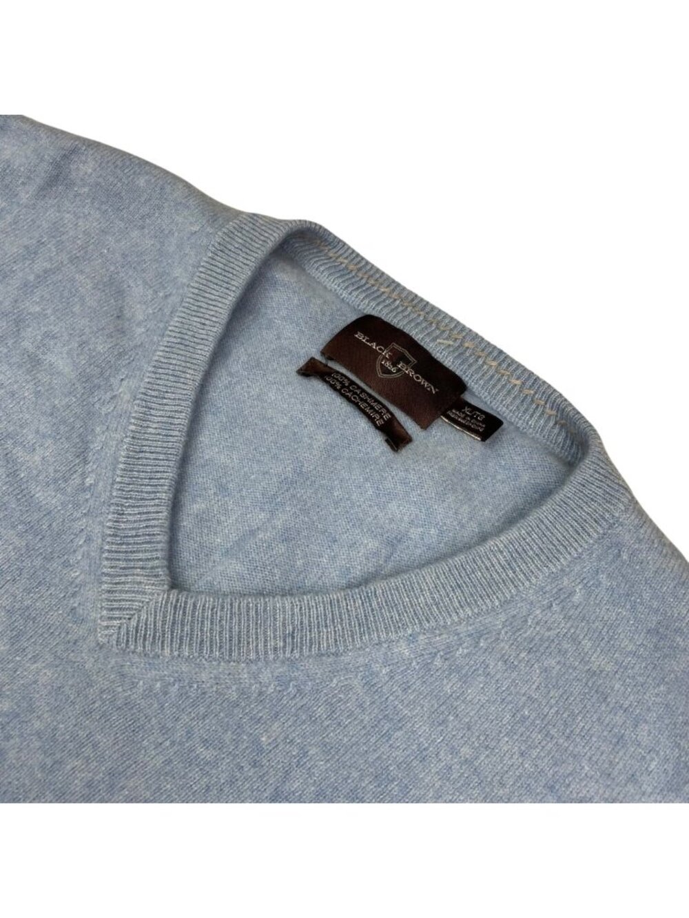 Black Brown 1826 Men’s 100% Cashmere V-Neck Pullover Sweater Blue • XL